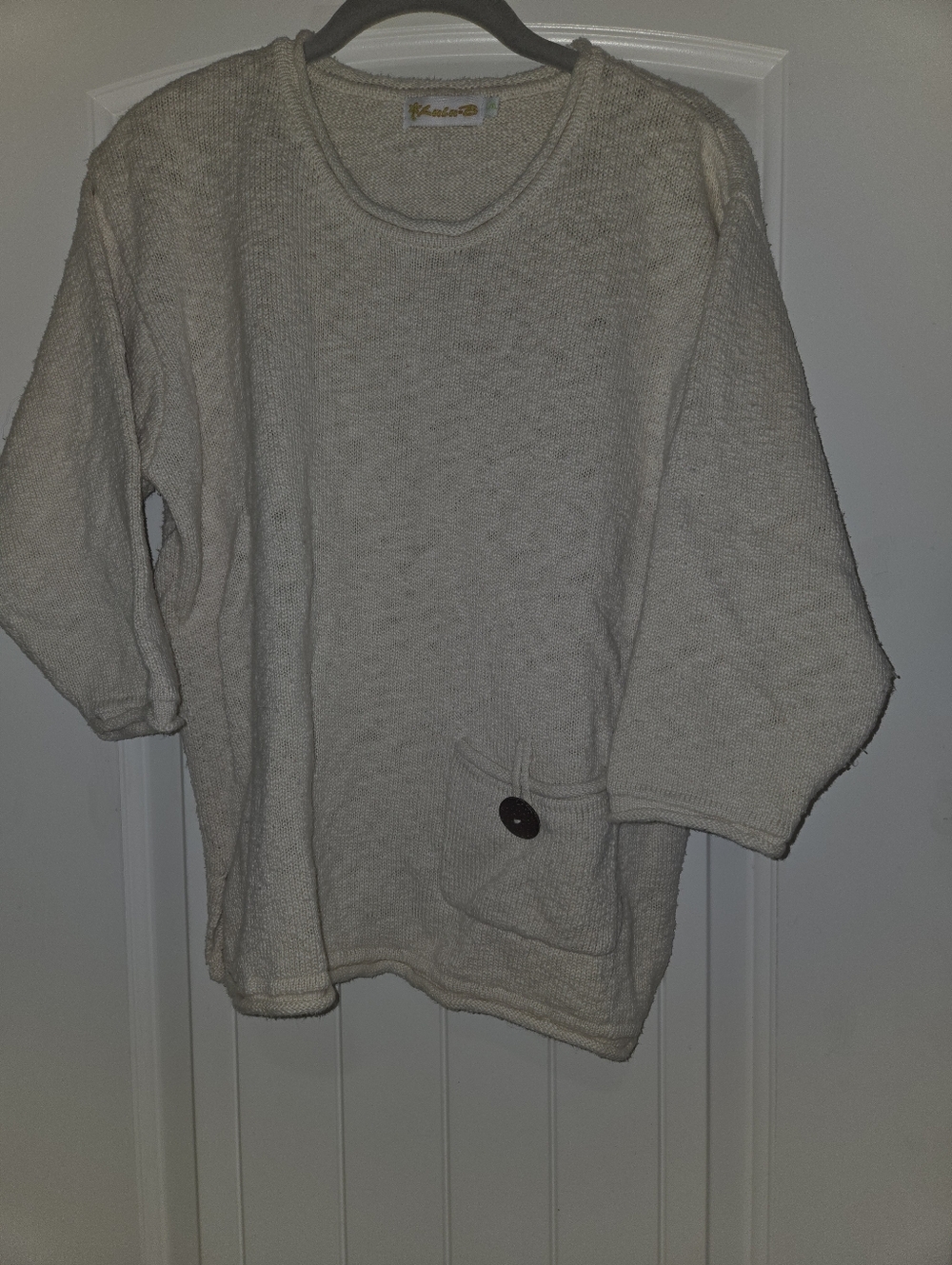 Lulu-B Cream Scoop Neck Knit Sweater with Pocket